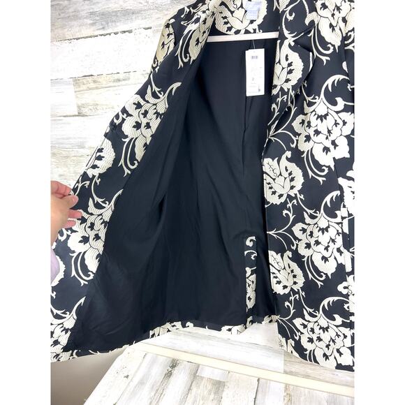 Chico’s Women’s Large Black Floral Jacquard Open Front Lined Topper Jacket NEW - Picture 3 of 7
